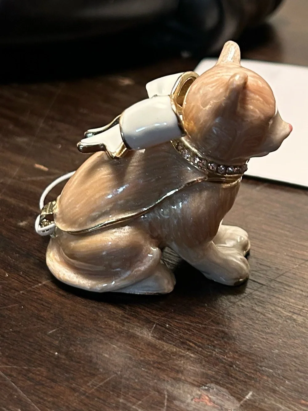 Porcelain Cat Figurine with Gold Accent - Brown and White